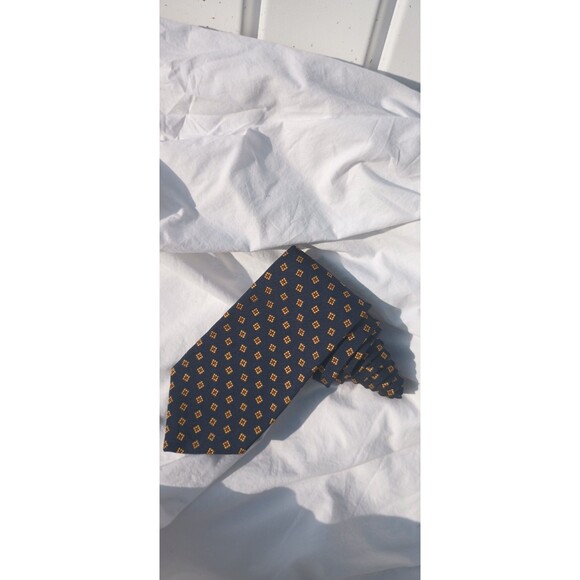 Lauren Ralph Lauren Navy Blue Men's Tie W/Yellow Geometric Jacquard Made In USA - Picture 1 of 5